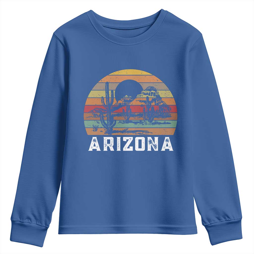 Arizona Youth Sweatshirt Retro Desert Landscape Cactus Lover Gift TS12 Royal Blue Print Your Wear