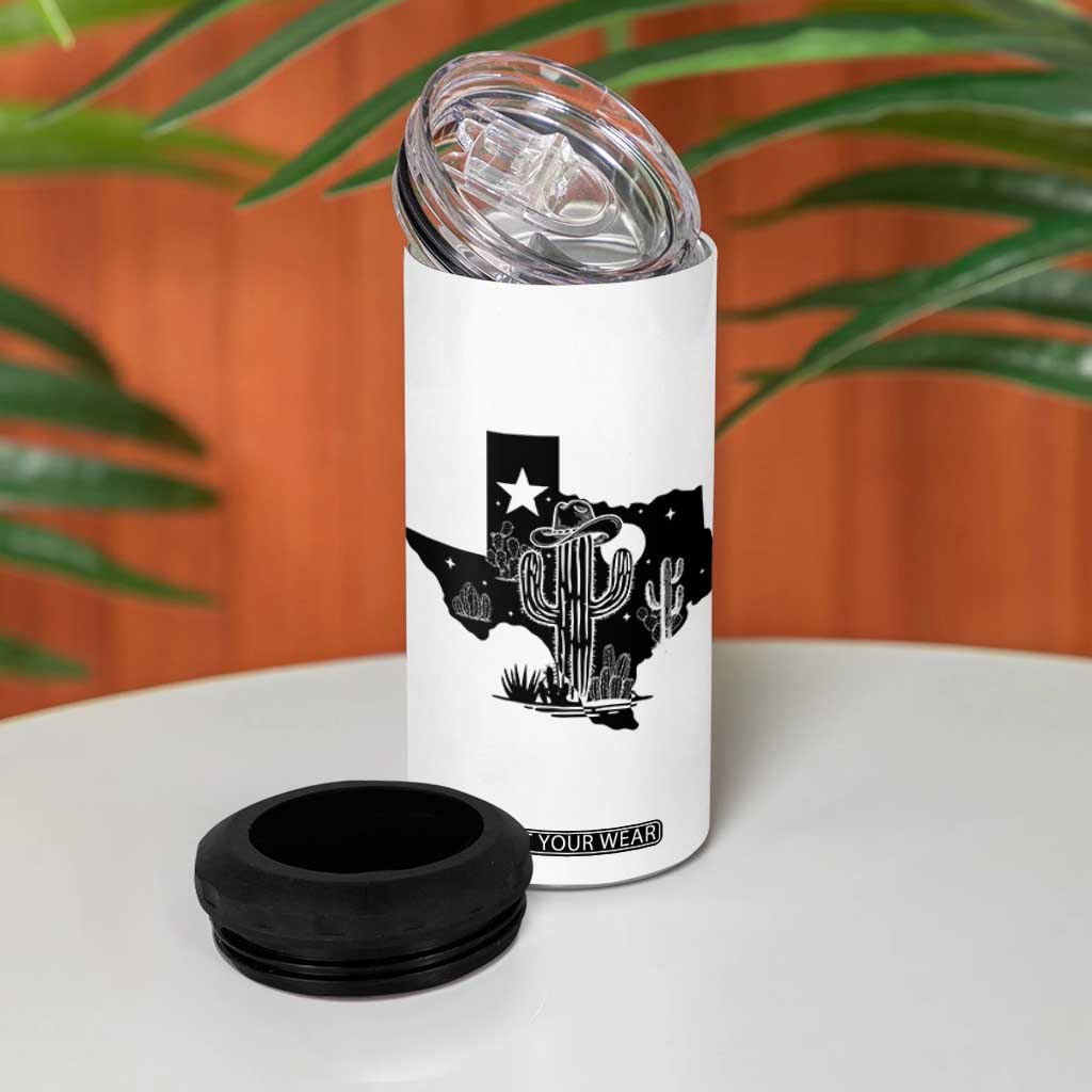 Western Pride Gift 4 in 1 Can Cooler Tumbler Cactus Texas Map With Cowboy Hat TS12 Print Your Wear
