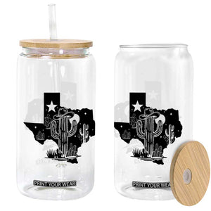 Western Pride Gift Glass Can Cactus Texas Map With Cowboy Hat TS12 Print Your Wear