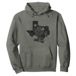 Western Pride Gift Hoodie Cactus Texas Map With Cowboy Hat TS12 Military Green Print Your Wear