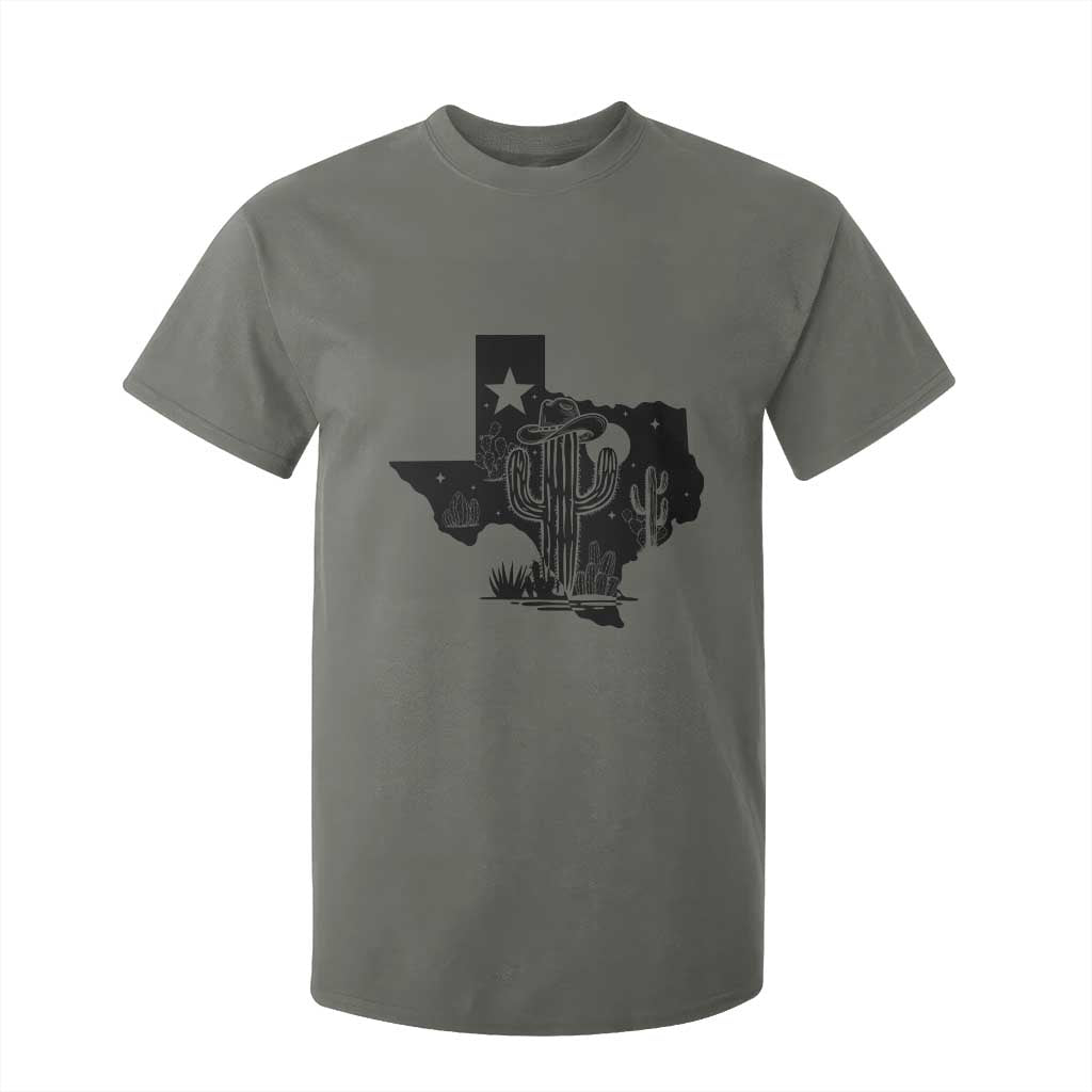 Western Pride Gift T Shirt For Kid Cactus Texas Map With Cowboy Hat TS12 Military Green Print Your Wear