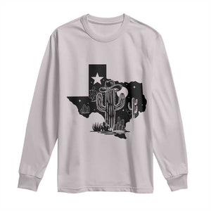 Western Pride Gift Long Sleeve Shirt Cactus Texas Map With Cowboy Hat TS12 Ice Gray Print Your Wear