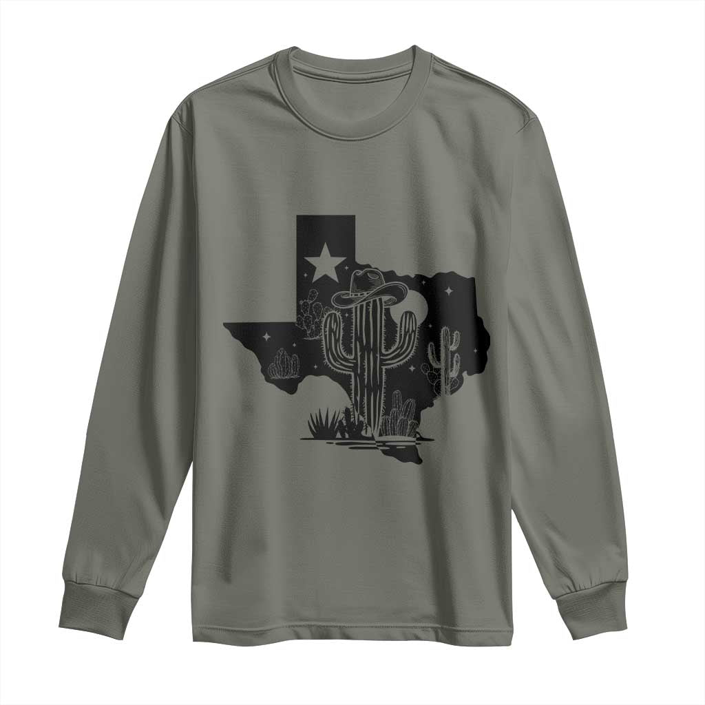 Western Pride Gift Long Sleeve Shirt Cactus Texas Map With Cowboy Hat TS12 Military Green Print Your Wear