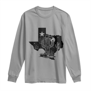 Western Pride Gift Long Sleeve Shirt Cactus Texas Map With Cowboy Hat TS12 Sport Gray Print Your Wear