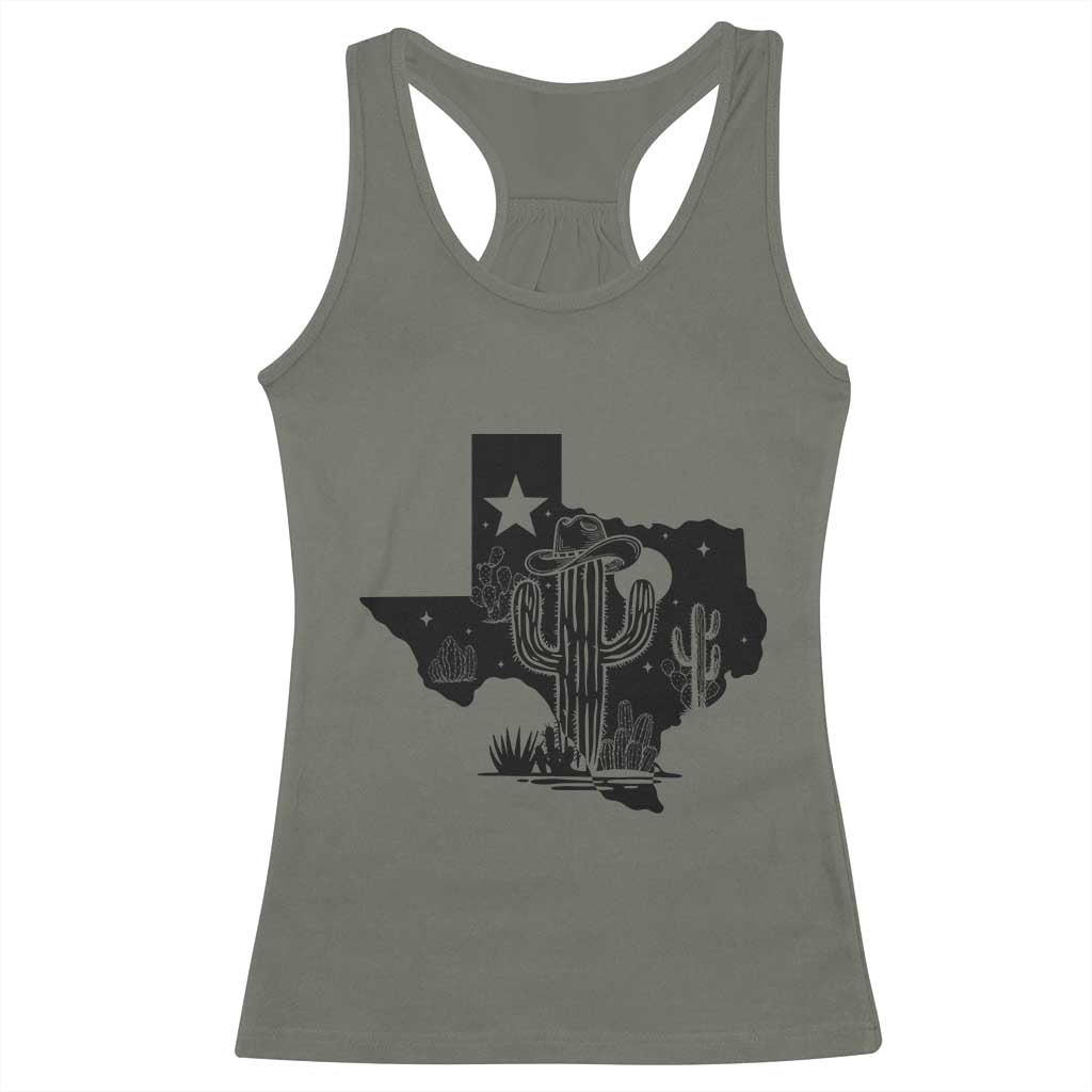 Western Pride Gift Racerback Tank Top Cactus Texas Map With Cowboy Hat TS12 Military Green Print Your Wear