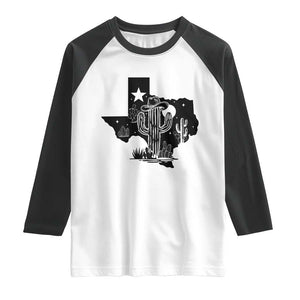 Western Pride Gift Raglan Shirt Cactus Texas Map With Cowboy Hat TS12 White Black Print Your Wear