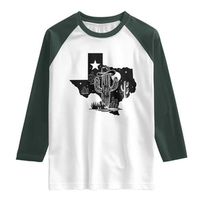 Western Pride Gift Raglan Shirt Cactus Texas Map With Cowboy Hat TS12 White Dark Forest Green Print Your Wear
