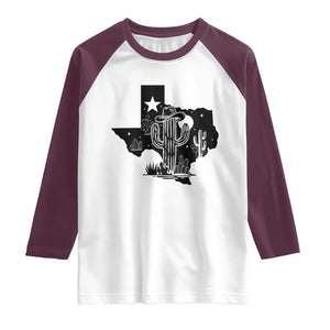 Western Pride Gift Raglan Shirt Cactus Texas Map With Cowboy Hat TS12 White Maroon Print Your Wear