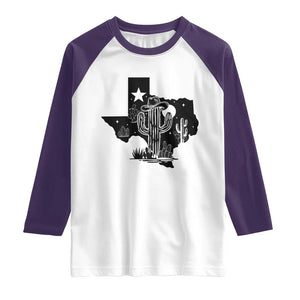 Western Pride Gift Raglan Shirt Cactus Texas Map With Cowboy Hat TS12 White Purple Print Your Wear