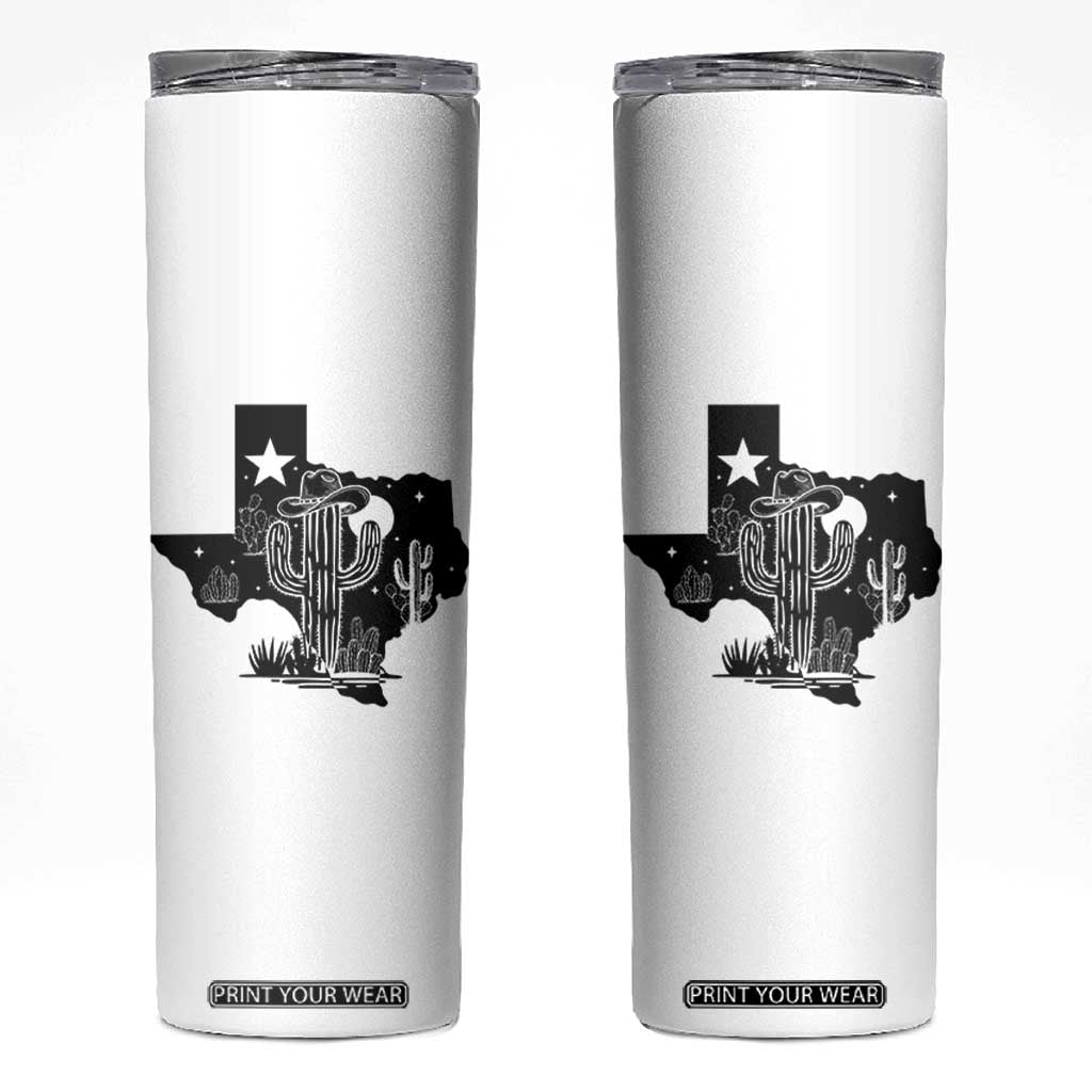 Western Pride Gift Skinny Tumbler Cactus Texas Map With Cowboy Hat TS12 White Print Your Wear