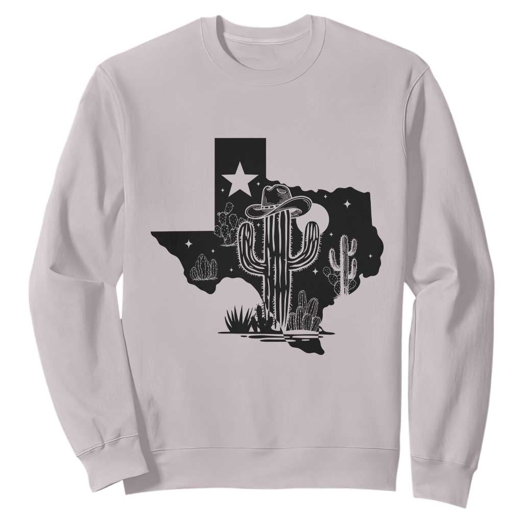 Western Pride Gift Sweatshirt Cactus Texas Map With Cowboy Hat TS12 Ice Gray Print Your Wear
