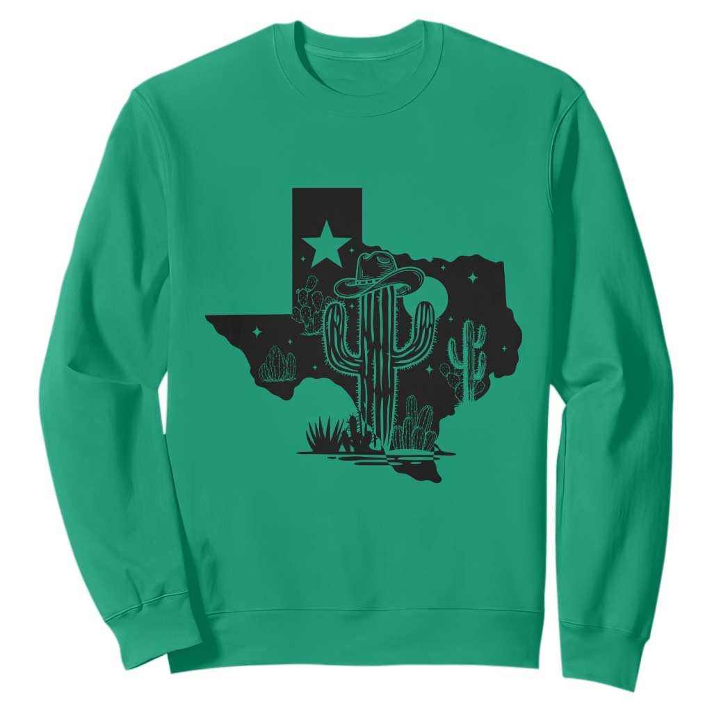 Western Pride Gift Sweatshirt Cactus Texas Map With Cowboy Hat TS12 Irish Green Print Your Wear