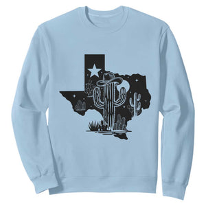 Western Pride Gift Sweatshirt Cactus Texas Map With Cowboy Hat TS12 Light Blue Print Your Wear