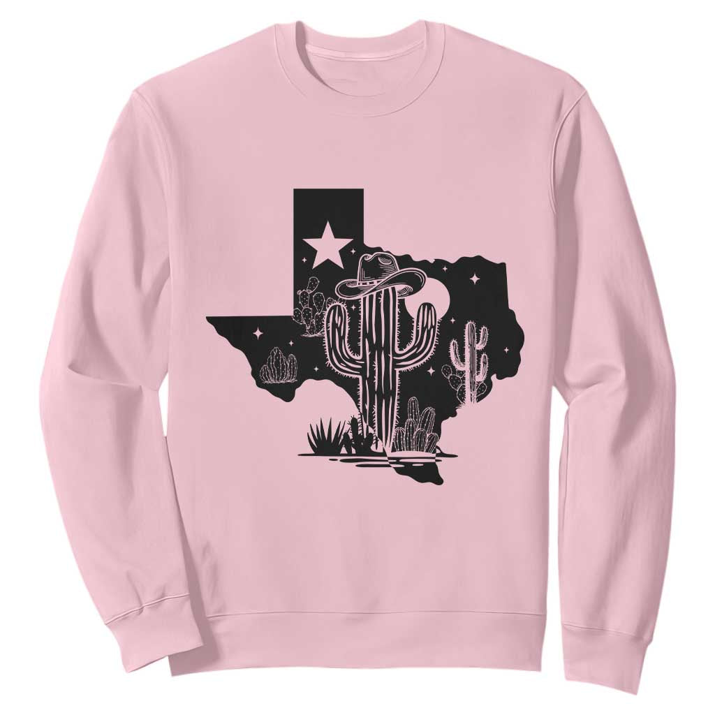 Western Pride Gift Sweatshirt Cactus Texas Map With Cowboy Hat TS12 Light Pink Print Your Wear