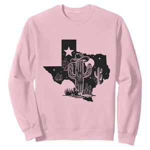 Western Pride Gift Sweatshirt Cactus Texas Map With Cowboy Hat TS12 Light Pink Print Your Wear