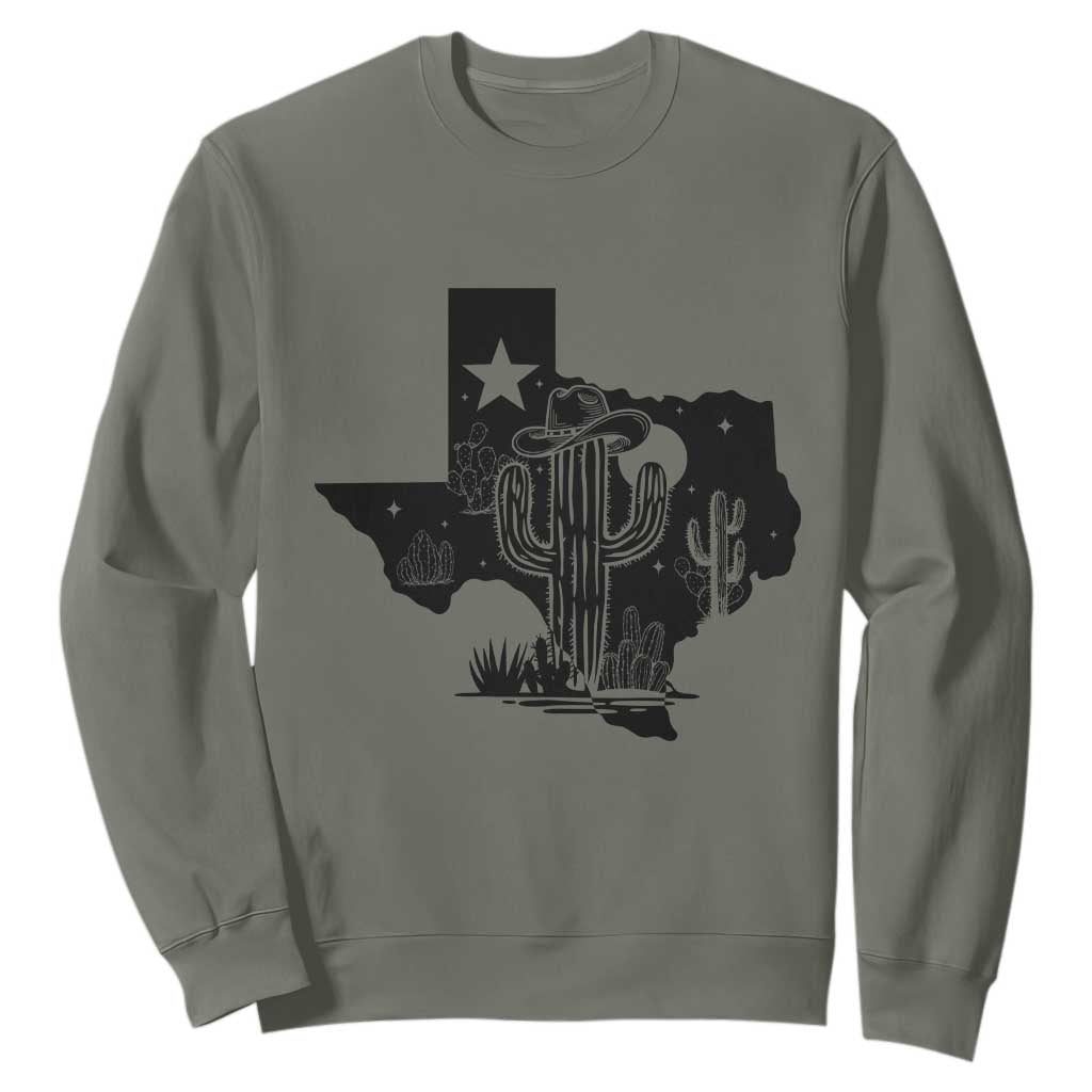 Western Pride Gift Sweatshirt Cactus Texas Map With Cowboy Hat TS12 Military Green Print Your Wear