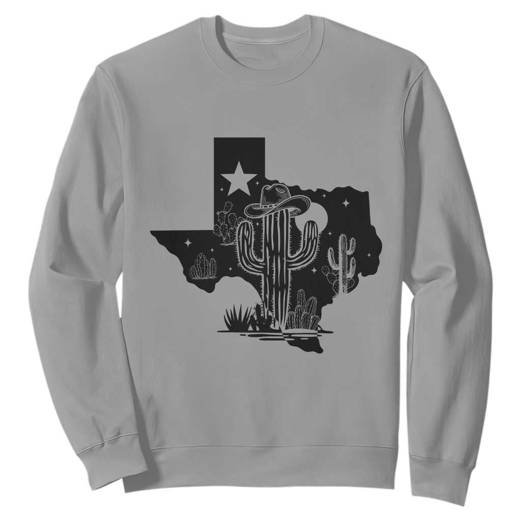 Western Pride Gift Sweatshirt Cactus Texas Map With Cowboy Hat TS12 Sport Gray Print Your Wear