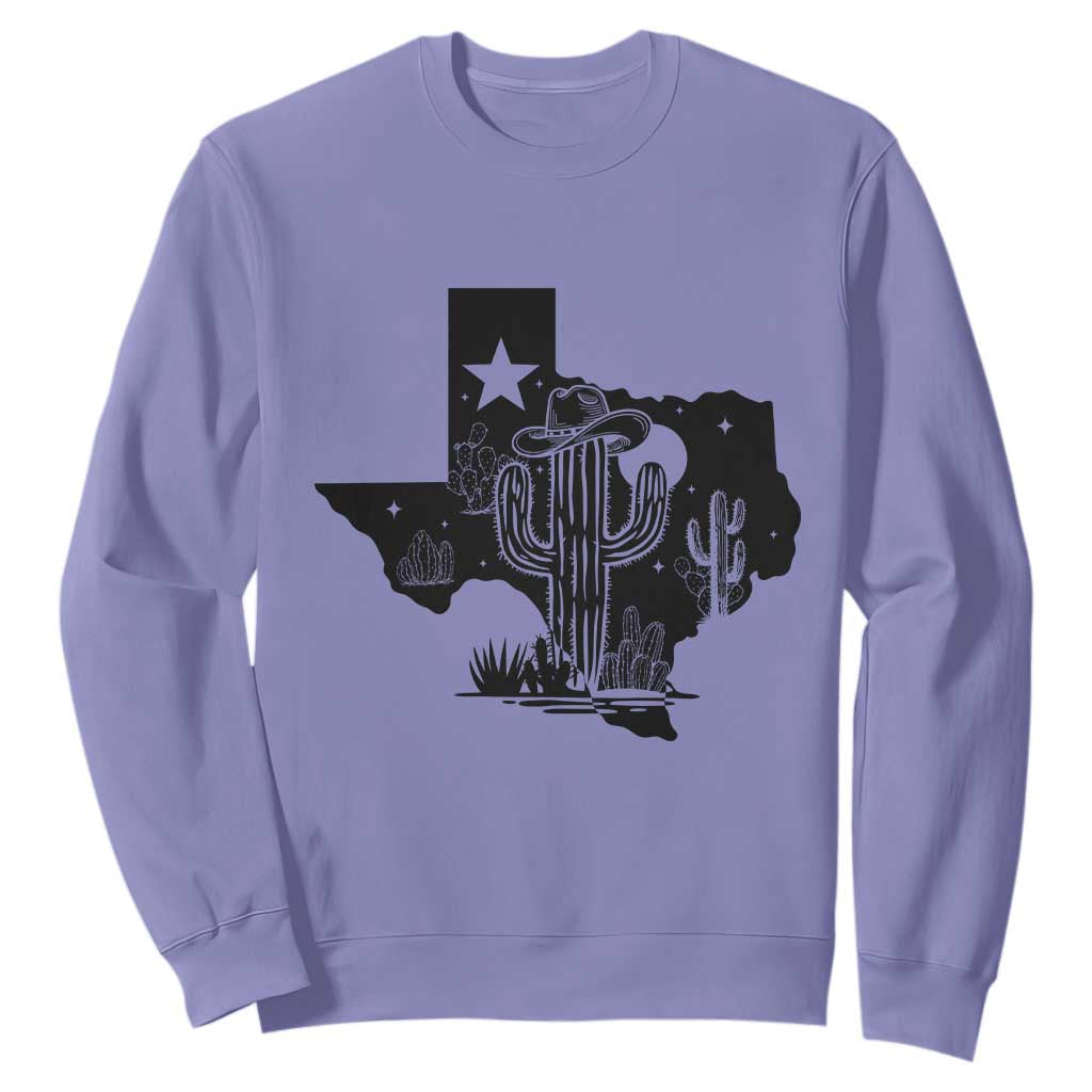 Western Pride Gift Sweatshirt Cactus Texas Map With Cowboy Hat TS12 Violet Print Your Wear