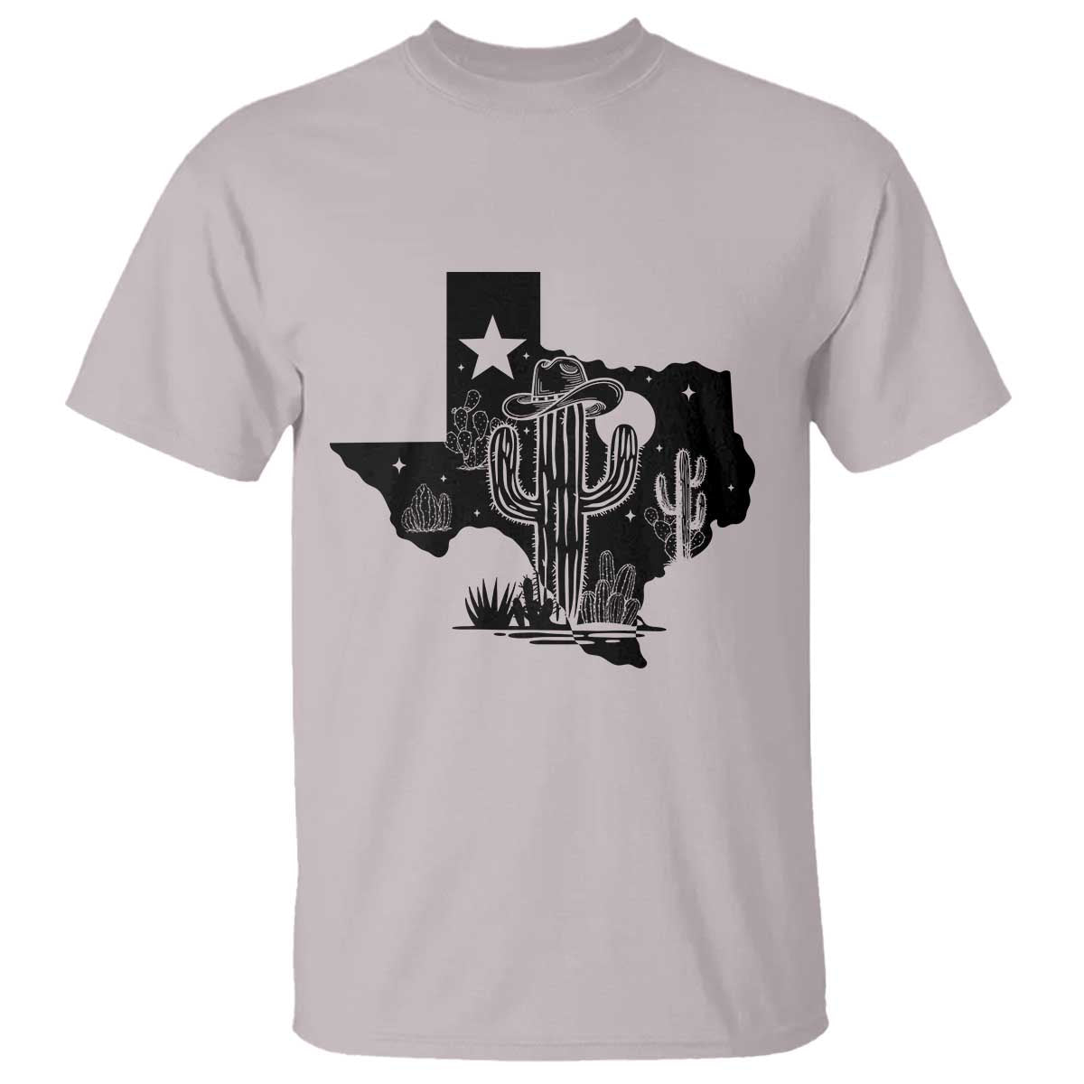 Western Pride Gift T Shirt Cactus Texas Map With Cowboy Hat TS12 Ice Gray Print Your Wear