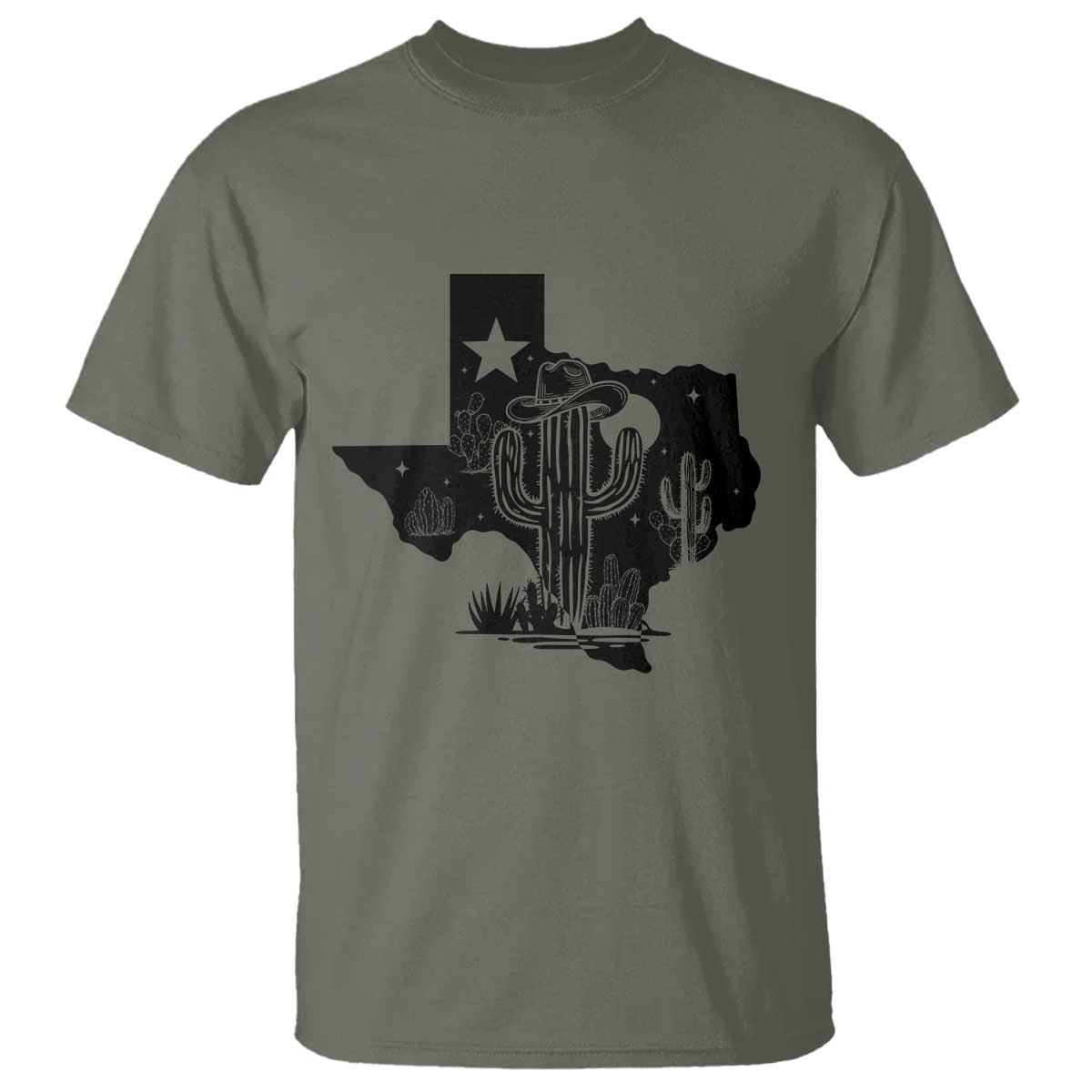 Western Pride Gift T Shirt Cactus Texas Map With Cowboy Hat TS12 Military Green Print Your Wear