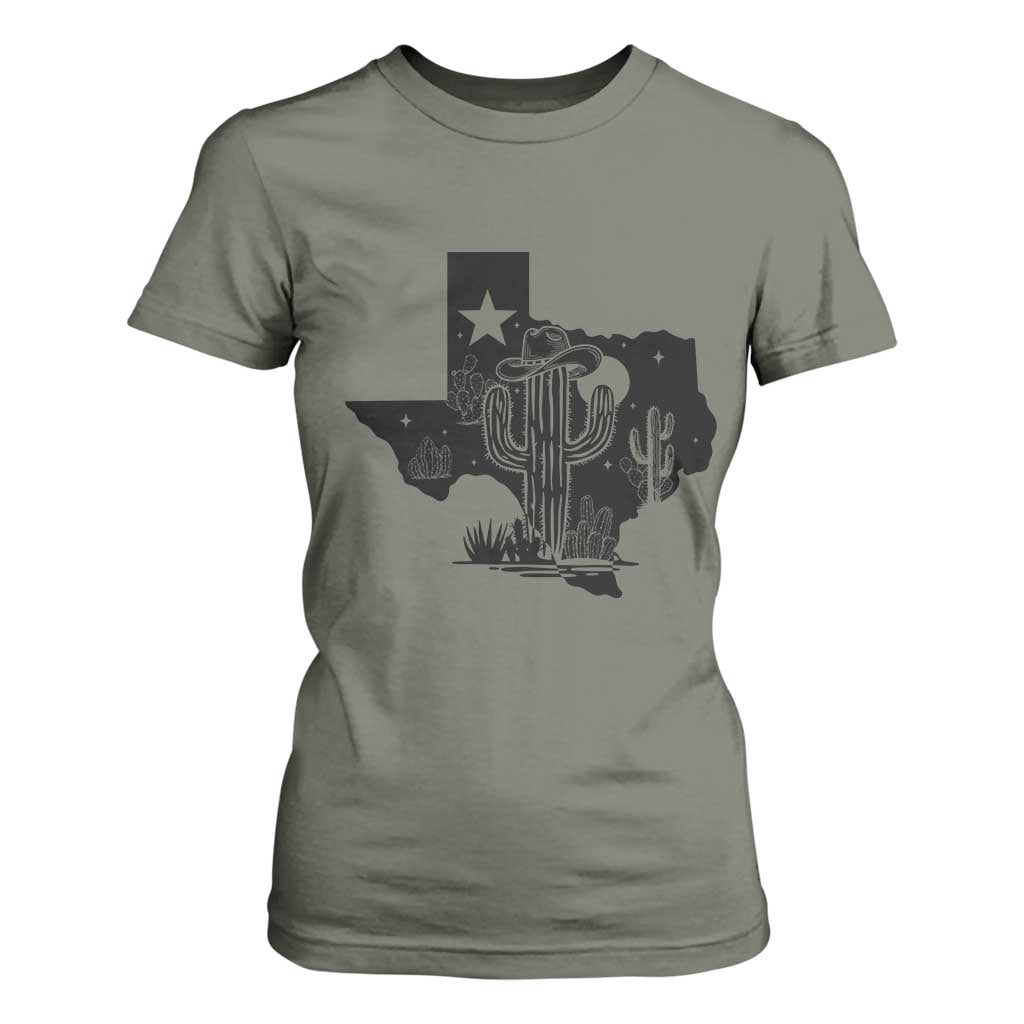 Western Pride Gift T Shirt For Women Cactus Texas Map With Cowboy Hat TS12 Military Green Print Your Wear