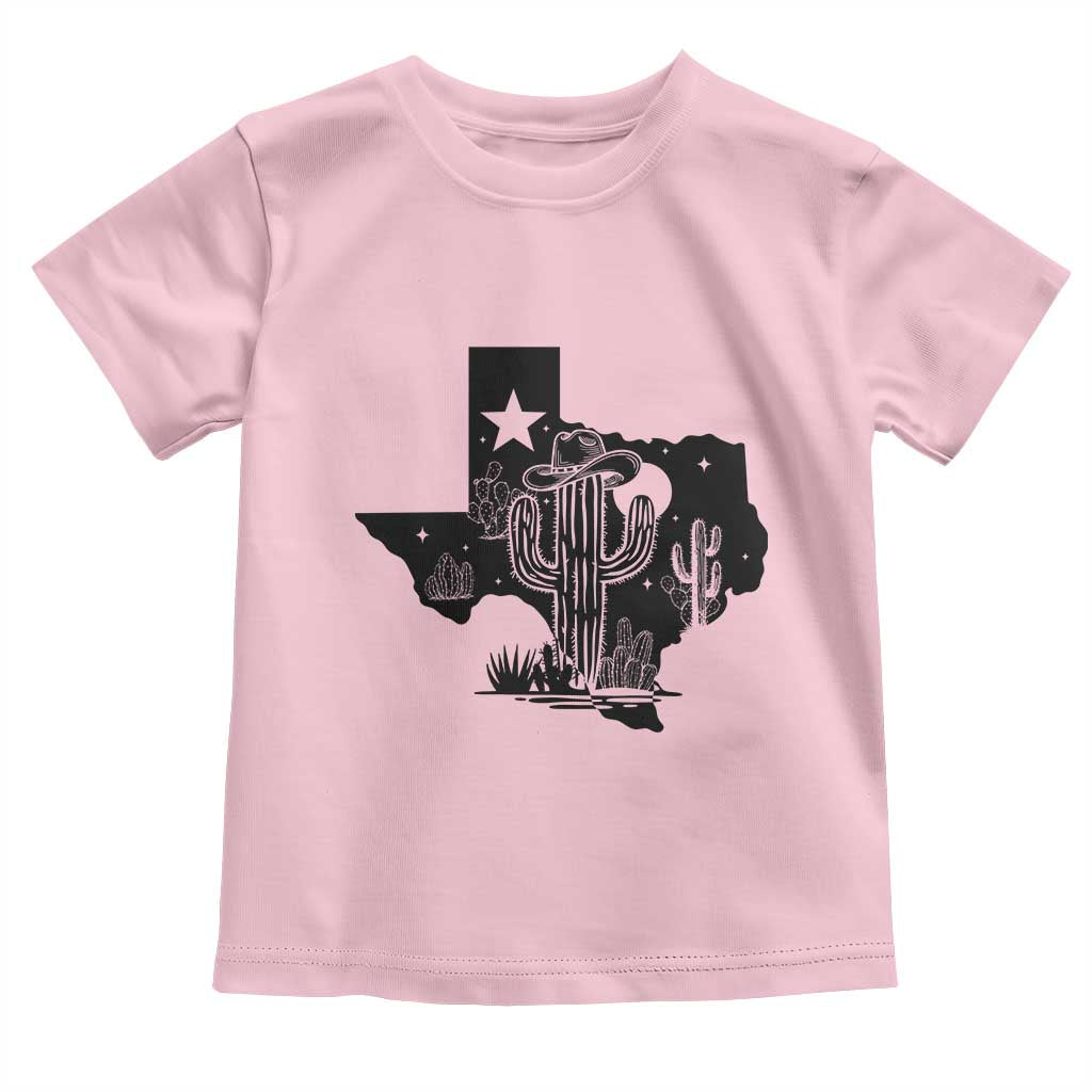 Western Pride Gift Toddler T Shirt Cactus Texas Map With Cowboy Hat TS12 Light Pink Print Your Wear