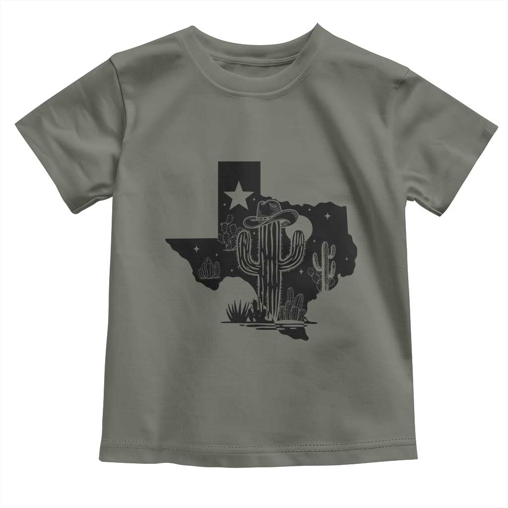 Western Pride Gift Toddler T Shirt Cactus Texas Map With Cowboy Hat TS12 Military Green Print Your Wear