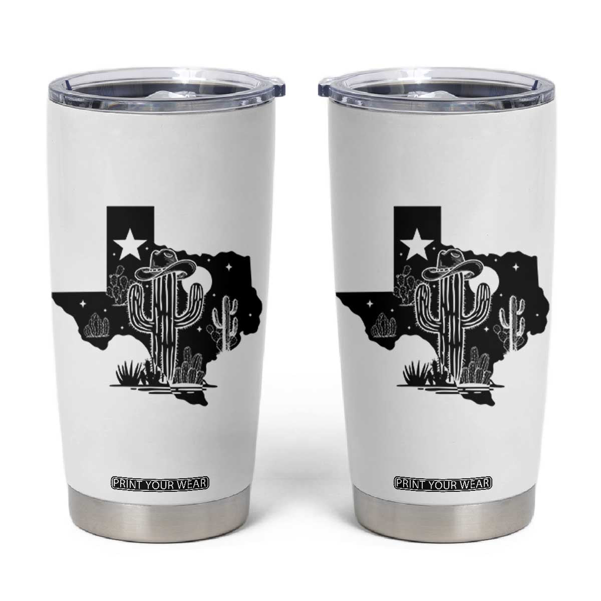 Western Pride Gift Tumbler Cup Cactus Texas Map With Cowboy Hat TS12 White Print Your Wear