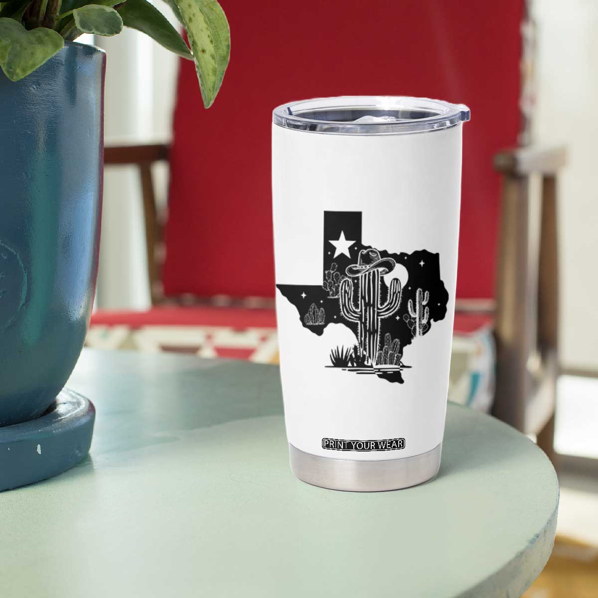 Western Pride Gift Tumbler Cup Cactus Texas Map With Cowboy Hat TS12 Print Your Wear