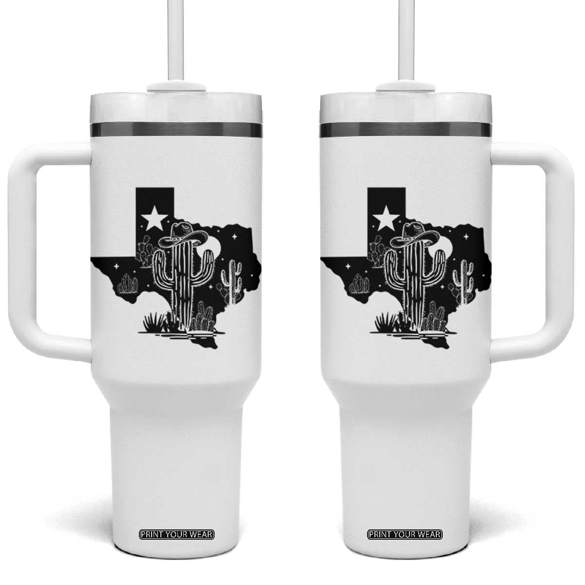 Western Pride Gift Tumbler With Handle Cactus Texas Map With Cowboy Hat TS12 One Size: 40 oz White Print Your Wear