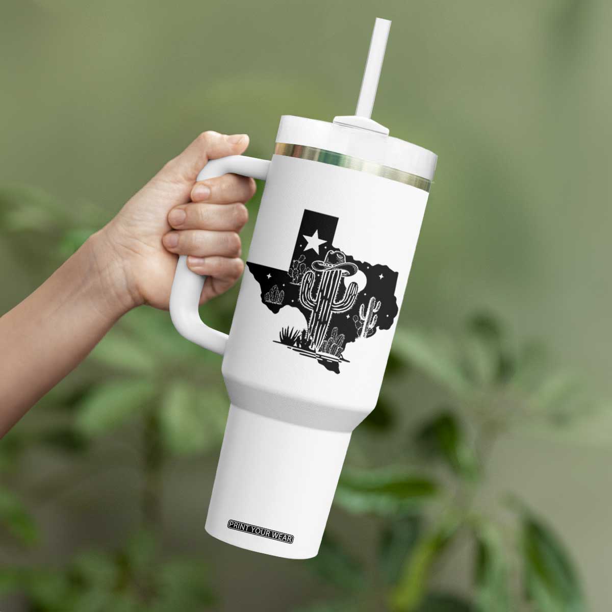Western Pride Gift Tumbler With Handle Cactus Texas Map With Cowboy Hat TS12 Print Your Wear