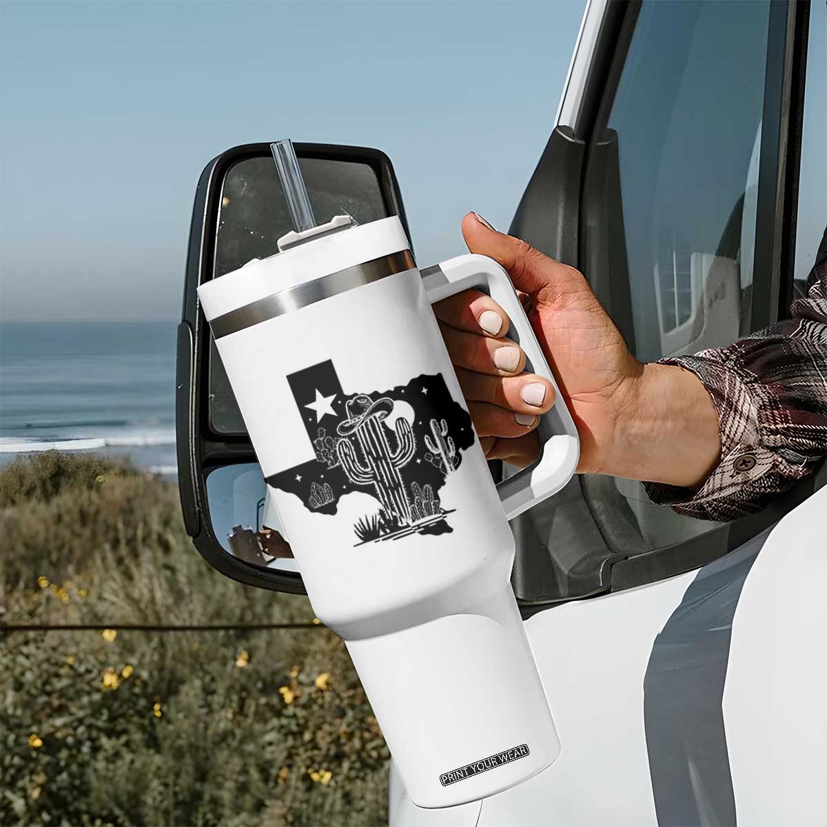 Western Pride Gift Tumbler With Handle Cactus Texas Map With Cowboy Hat TS12 Print Your Wear