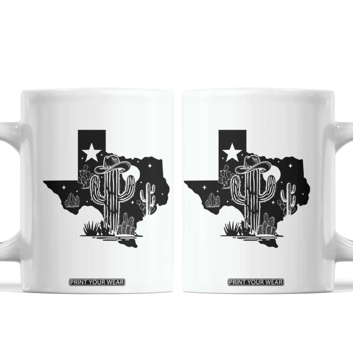 Western Pride Gift Coffee Mug Cactus Texas Map With Cowboy Hat TS12 White Print Your Wear