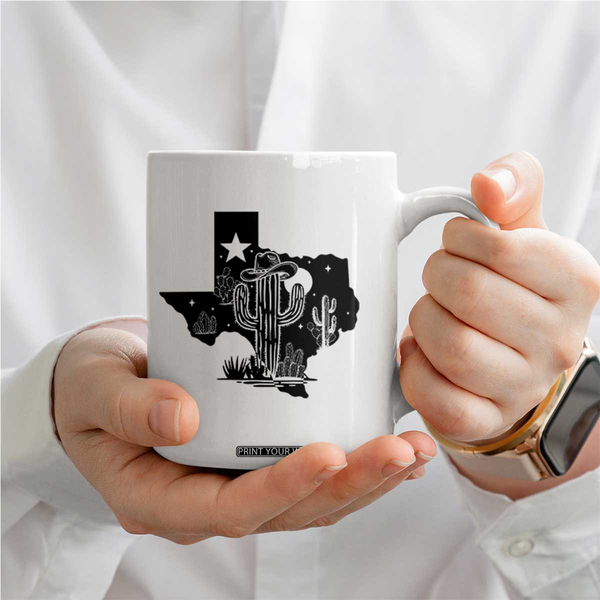 Western Pride Gift Coffee Mug Cactus Texas Map With Cowboy Hat TS12 Print Your Wear