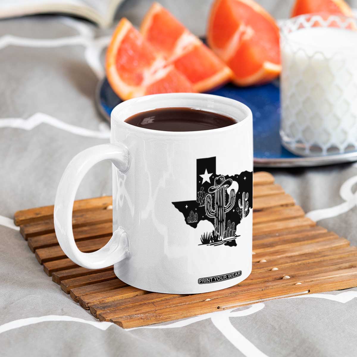 Western Pride Gift Coffee Mug Cactus Texas Map With Cowboy Hat TS12 Print Your Wear