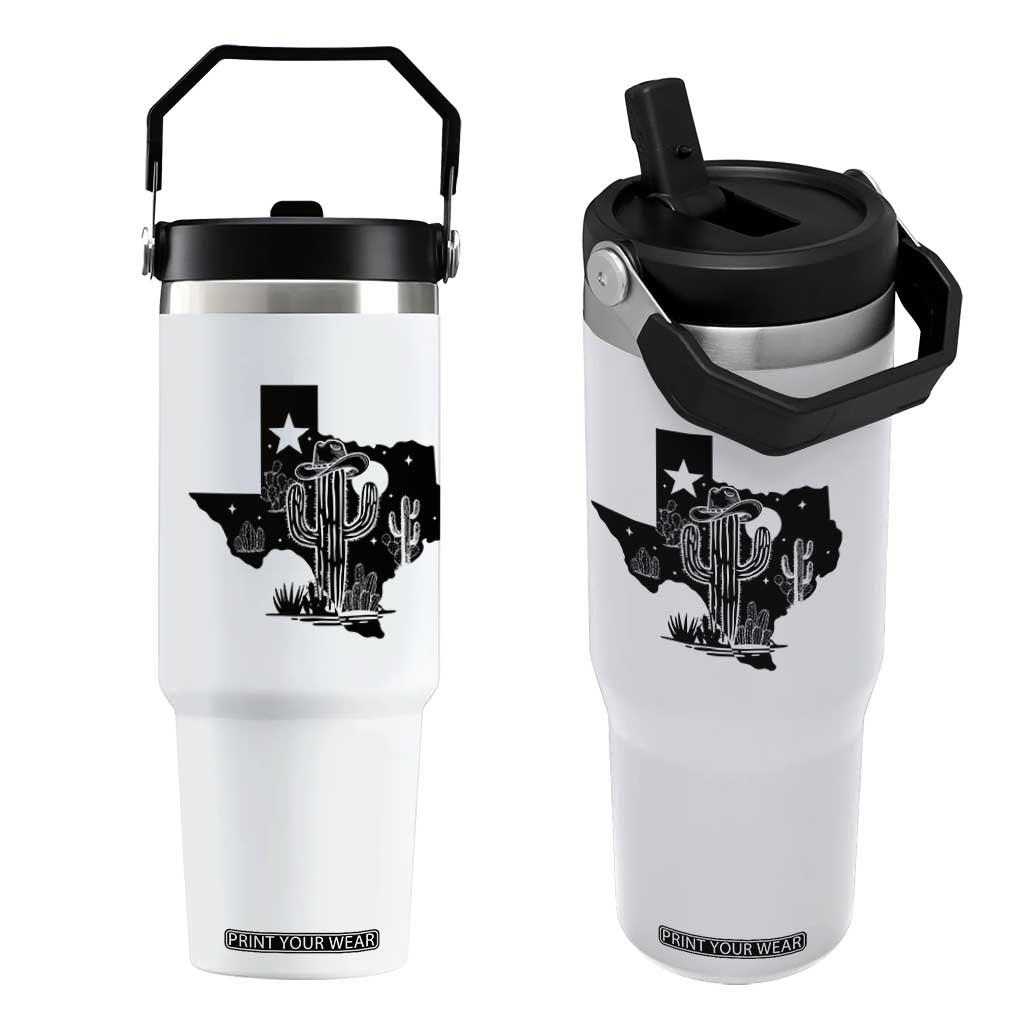 Western Pride Gift Flip Straw Tumbler Cactus Texas Map With Cowboy Hat TS12 One Size: 30 oz White Print Your Wear