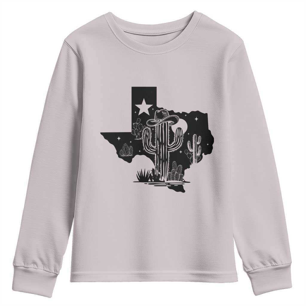 Western Pride Gift Youth Sweatshirt Cactus Texas Map With Cowboy Hat TS12 Ice Gray Print Your Wear