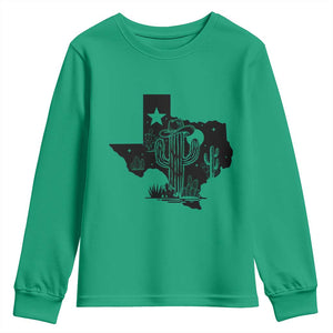 Western Pride Gift Youth Sweatshirt Cactus Texas Map With Cowboy Hat TS12 Irish Green Print Your Wear