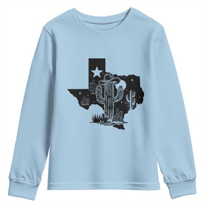 Western Pride Gift Youth Sweatshirt Cactus Texas Map With Cowboy Hat TS12 Light Blue Print Your Wear