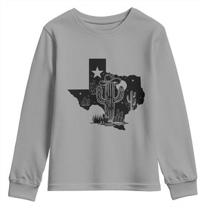 Western Pride Gift Youth Sweatshirt Cactus Texas Map With Cowboy Hat TS12 Sport Gray Print Your Wear