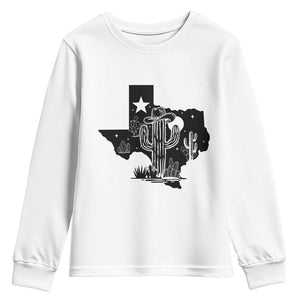 Western Pride Gift Youth Sweatshirt Cactus Texas Map With Cowboy Hat TS12 White Print Your Wear
