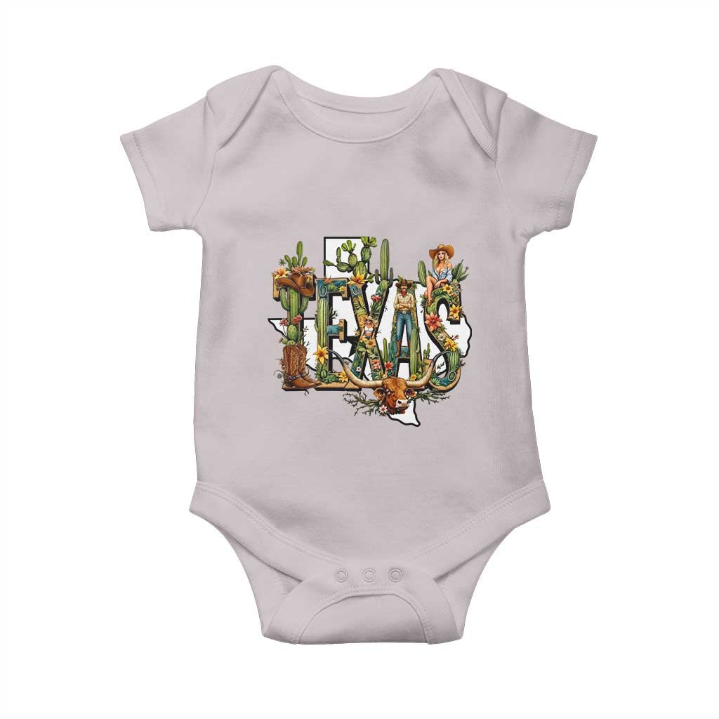 Texas Cowboy And Cowgirl Baby Onesie Vintage Cactus Gift Idea TS12 Ice Gray Print Your Wear