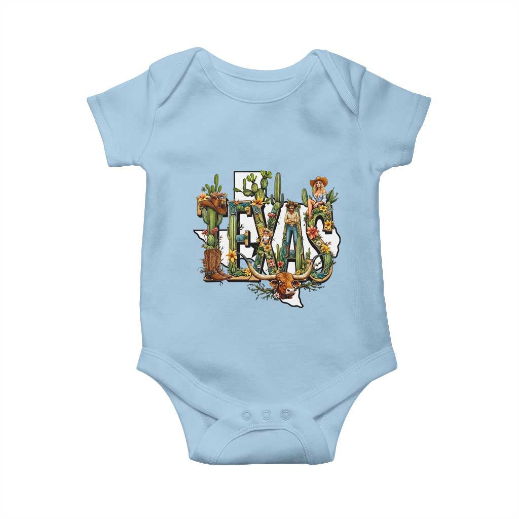 Texas Cowboy And Cowgirl Baby Onesie Vintage Cactus Gift Idea TS12 Light Blue Print Your Wear