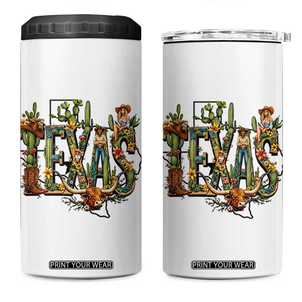 Texas Cowboy And Cowgirl 4 in 1 Can Cooler Tumbler Vintage Cactus Gift Idea TS12 One Size: 16 oz White Print Your Wear