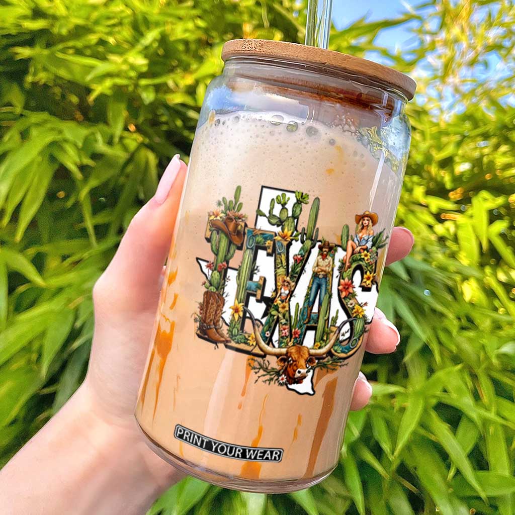 Texas Cowboy And Cowgirl Glass Can Vintage Cactus Gift Idea TS12 White Print Your Wear