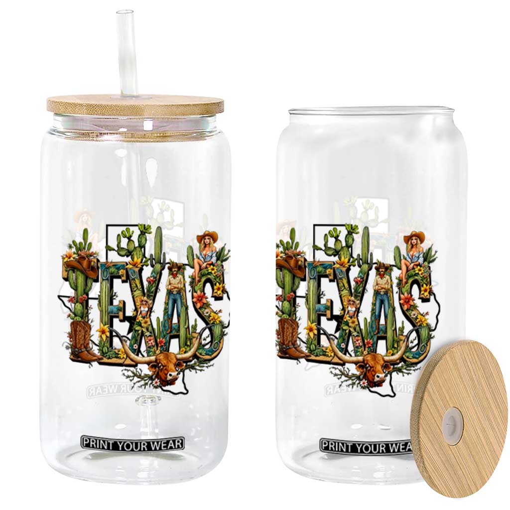 Texas Cowboy And Cowgirl Glass Can Vintage Cactus Gift Idea TS12 Print Your Wear