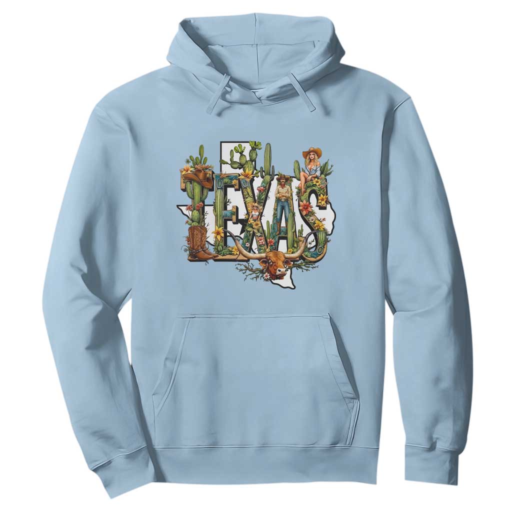 Texas Cowboy And Cowgirl Hoodie Vintage Cactus Gift Idea TS12 Light Blue Print Your Wear