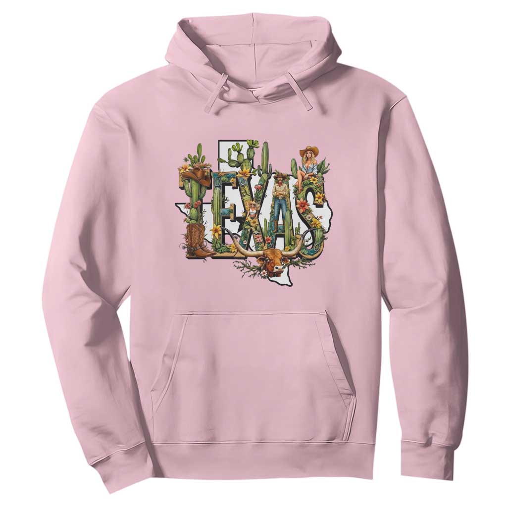 Texas Cowboy And Cowgirl Hoodie Vintage Cactus Gift Idea TS12 Light Pink Print Your Wear
