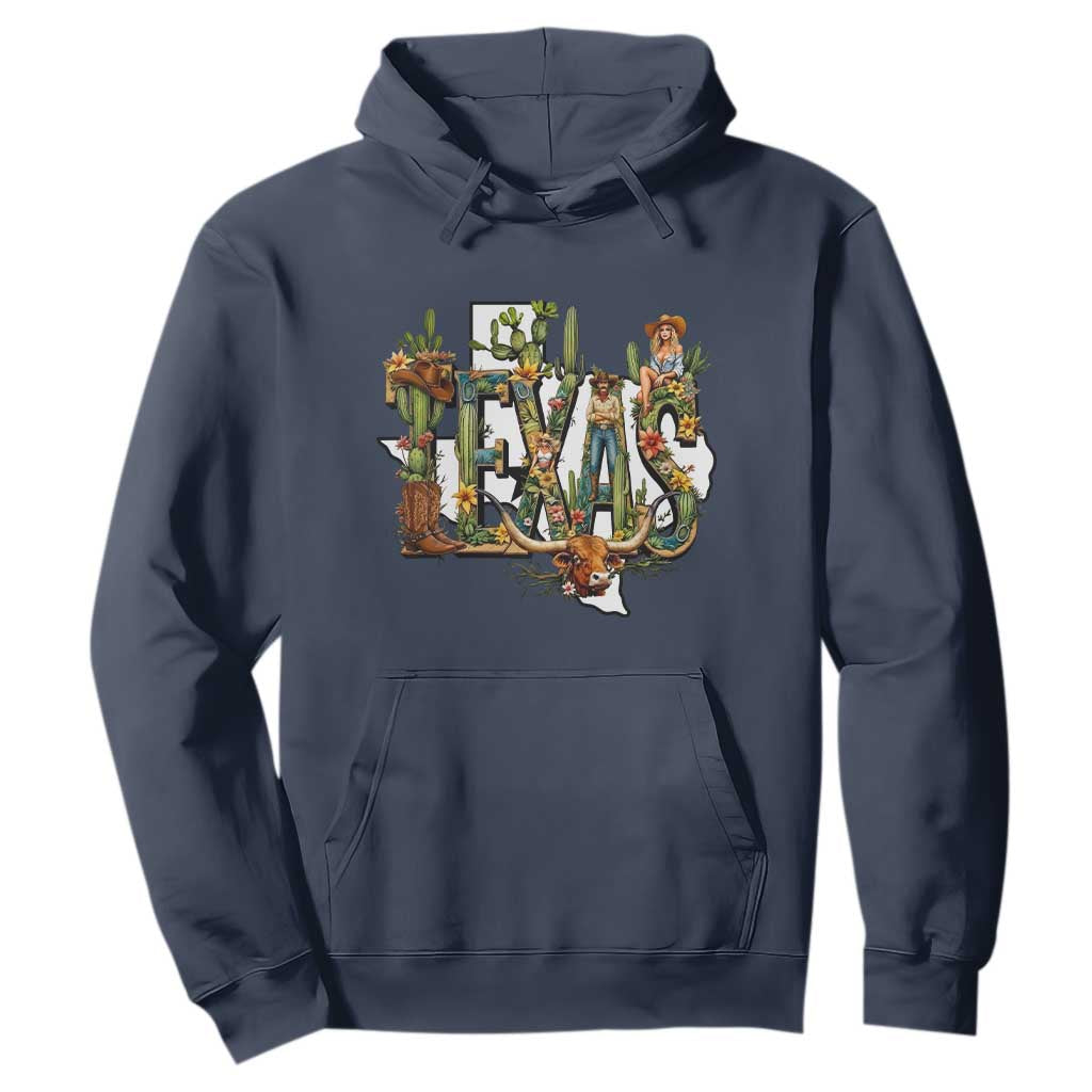 Texas Cowboy And Cowgirl Hoodie Vintage Cactus Gift Idea TS12 Navy Print Your Wear