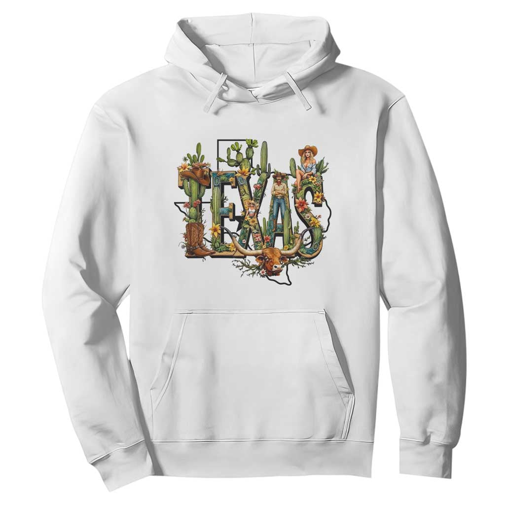 Texas Cowboy And Cowgirl Hoodie Vintage Cactus Gift Idea TS12 White Print Your Wear